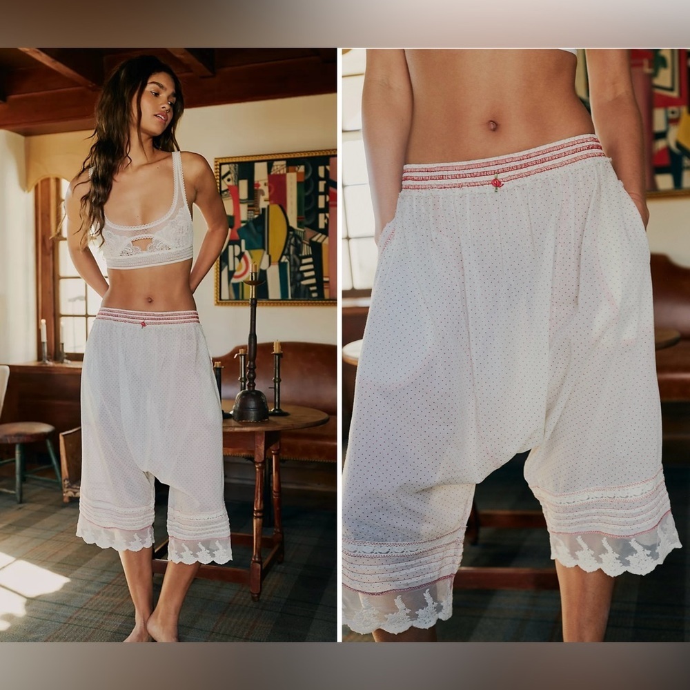 New! Free People Endless Afternoon Bloomers Swiss Dot Embroidered Lace Harem 🌹 M - Picture 4 of 16